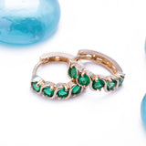 Green Emerald May Huggie Earrings in 14k Yellow Gold - Artisan Carat