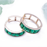 Green Emerald Huggie Earrings in 14k Yellow Gold - Artisan Carat