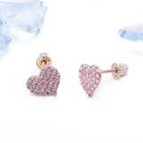 Pink Heart Earrings in 14k Yellow Gold - Artisan Carat