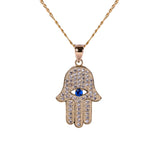 14k Gold Hamsa Eye Charm Figaro Chain Necklace - Artisan Carat