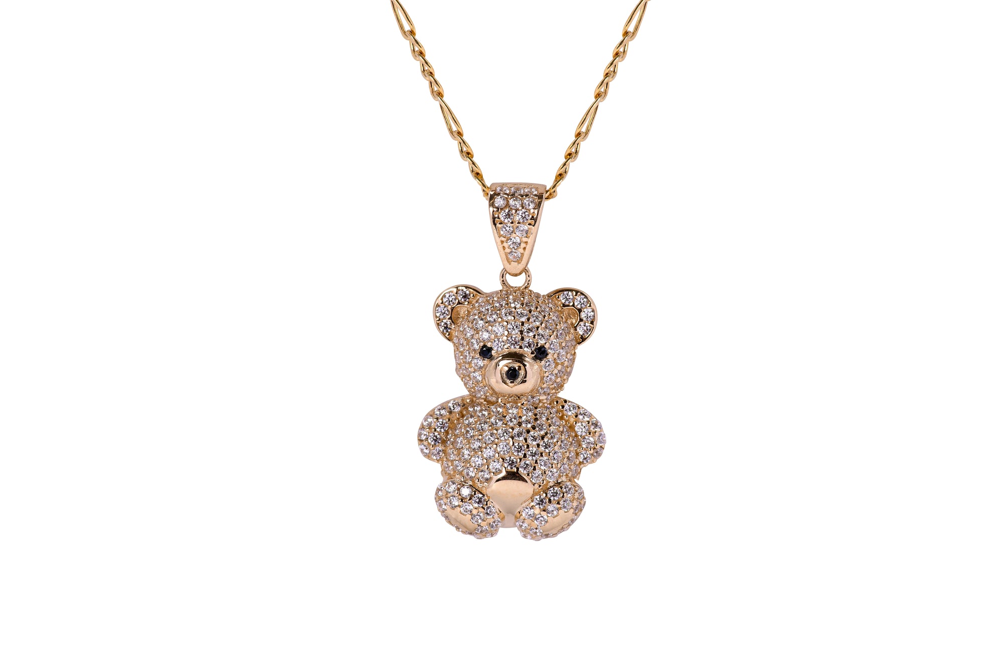 Sterling Silver Teddy Bear CZ Yellow Gold Pendant with Necklace | Everyday  Jewelry