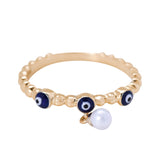 14k Gold Blue Eye Floating Pearl Rope Ring - Artisan Carat