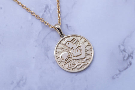 14k Gold Aquarius Zodiac Charm Necklace