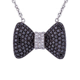 Black Diamond Bowtie Pendant with Necklace in 18k White Gold - Artisan Carat
