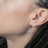 Matte Finish Leaf Diamond Leverback Earrings in 18k White Gold - Artisan Carat