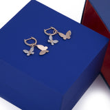 Hanging Butterfly Mirror Diamond Huggies Earrings in 18k Rose Gold - Artisan Carat