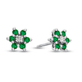 Green Emerald "May" Diamond Flower Cluster Earrings in 14k Gold - Artisan Carat