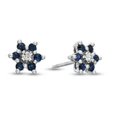Sapphire "September" Diamond Flower Cluster Earrings in 14k Gold - Artisan Carat