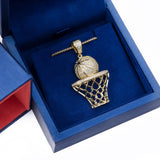 Sterling Silver Basketball Hoop and Net CZ Yellow Gold Pendant with Necklace - Artisan Carat