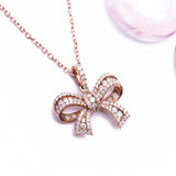Diamond Bundt Bowtie Pendant with Necklace in 18k Rose Gold - Artisan Carat