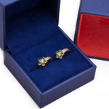Five Petal Peridot CZ Huggies Earrings in 14k Yellow Gold - Artisan Carat