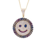 Sterling Silver Rainbow Gemstones Happy Face CZ Yellow Gold Pendant with Necklace - Artisan Carat
