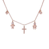 Happy Family Diamond Charms Pendant with Necklace in 18k Rose Gold - Artisan Carat