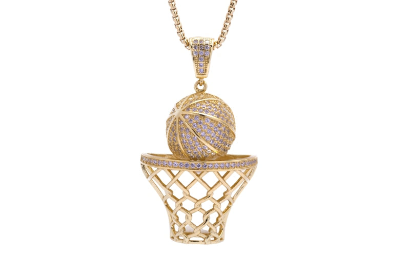 14K Yellow Gold Basketball Net Charm Necklace Pendant Sport: 16457697329203