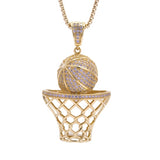 Sterling Silver Basketball Hoop and Net CZ Yellow Gold Pendant with Necklace - Artisan Carat