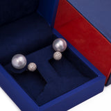 Large South Sea Pearl and Diamond Sphere Front Back Stud Earrings in 18k White Gold - Artisan Carat