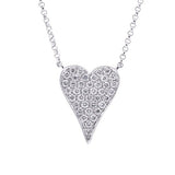Large Heart V-Shaped Diamond Pendant with Necklace in 18k White Gold - Artisan Carat
