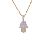 Small Hamsa CZ Pendant with Necklace in 14k Yellow Gold - Artisan Carat