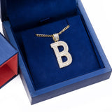Sterling Silver Letter B Initial Baguette CZ Pendant with Necklace - Artisan Carat
