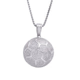 Sterling Silver Solid Soccer Ball with CZ Pendant with Necklace - Artisan Carat