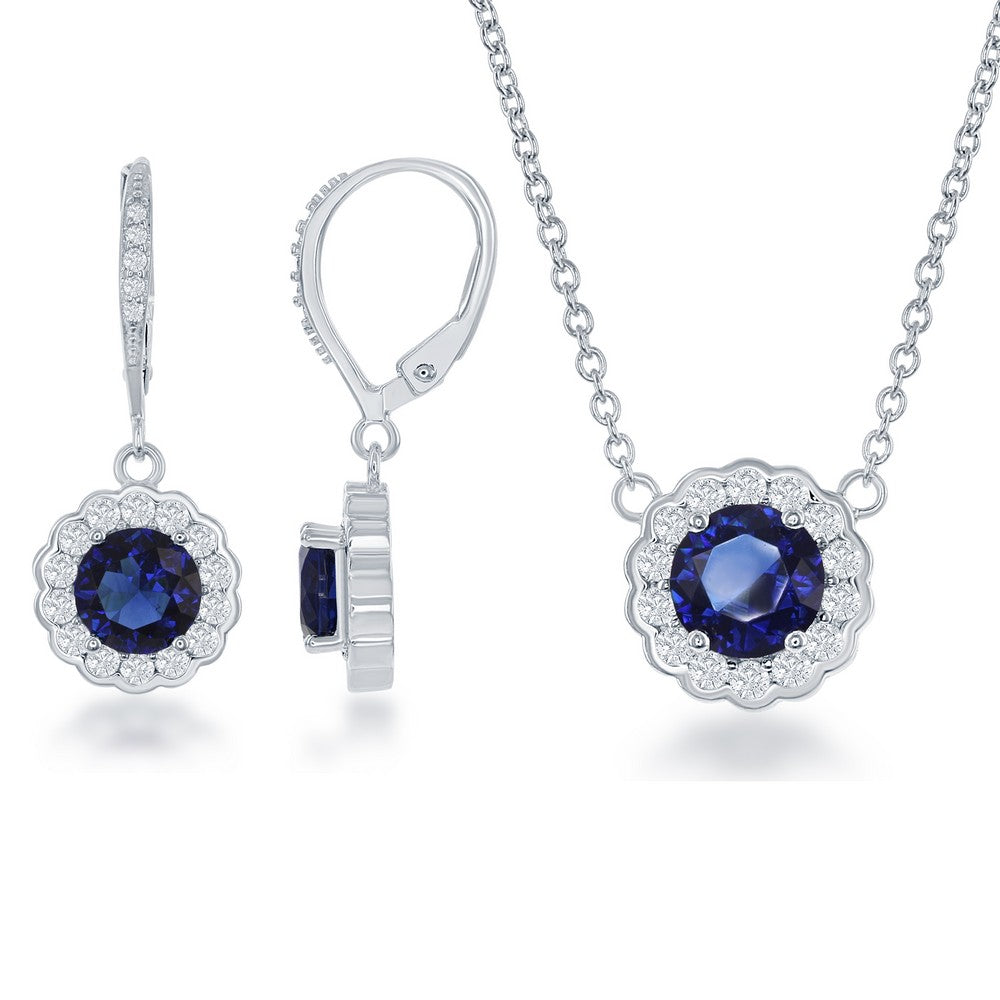 Zircon Necklace with Blue Sapphire Drop and Earrings with Elegent Design,  Light Weight and Unique Look (100 gm) with a pair of drop earrings