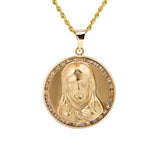 Small Jesus CZ Bezel Pendant with Necklace in 14k Yellow Gold - Artisan Carat