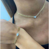 14k Gold Ladies Diamond Heart Cuban Link Chain Choker Necklace - Artisan Carat