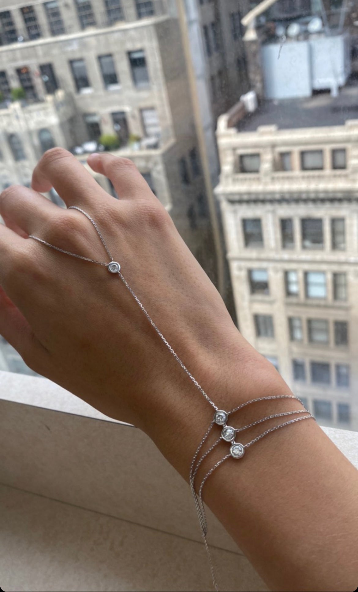 18k Gold Diamond Ring Hand Chain Bracelet | Everyday Jewelry