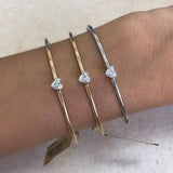 18k Gold Diamond Heart Bangle Cuff Bracelet - Artisan Carat