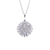 Floral Halo Multi Round and Baguette Diamond Pendant with Necklace in 18k White Gold - Artisan Carat