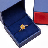 November Yellow Topaz Halo Cushion Cut CZ Birthstone Ring in 14k Yellow Gold - Artisan Carat