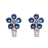 Five Petal Blue Sapphire CZ Huggies Earrings in 14k Yellow Gold - Artisan Carat