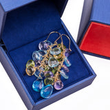 Hanging Chandelier Multicolor Gemstones Fish Hook Earrings in 14k Yellow Gold - Artisan Carat