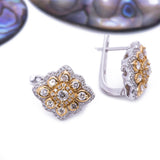 Antique Multi Halo Diamond Latch Back Earrings in 18k Yellow and White Gold - Artisan Carat