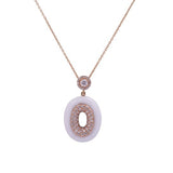 Oval Agate Halo Diamond Pendant and Necklace in 18k Rose Gold - Artisan Carat