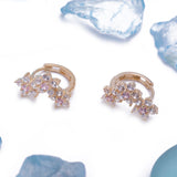 Halo Three Flower CZ Pink Tourmaline Huggies Earrings in 14k Yellow Gold - Artisan Carat