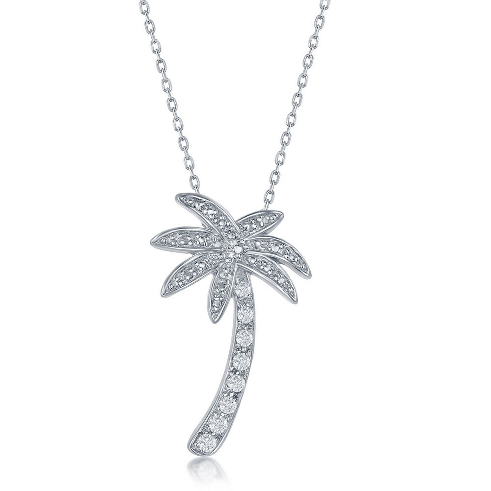 Sterling Silver CZ Palm Tree Pendant | Everyday Jewelry