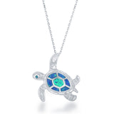 Sterling Silver Blue Inlay Opal Turtle Pendant - Artisan Carat