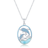 Sterling Silver Blue Dolphin Aquamarine Larimar Pendant Necklace - Artisan Carat