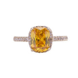 November Yellow Topaz Halo Cushion Cut CZ Birthstone Ring in 14k Yellow Gold - Artisan Carat