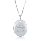 Sterling Silver 'Love You Mom' Engraved Oval Necklace - Artisan Carat