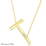 Gold Initial T Name Necklace in Sterling Silver - Artisan Carat