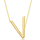 Gold Initial V Name Necklace in Sterling Silver - Artisan Carat