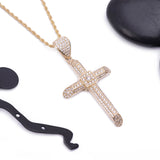 Large Cross CZ Pendant with Necklace in 14k Yellow Gold - Artisan Carat