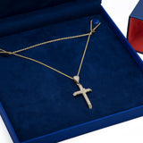 Large Cross CZ Pendant with Necklace in 14k Yellow Gold - Artisan Carat