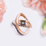 Exquisite Inverted Eternity Black and Champagne Diamond Ring in 18k Rose Gold.