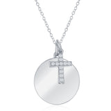 Sterling Silver Engravable Disc with CZ Cross Necklace - Artisan Carat