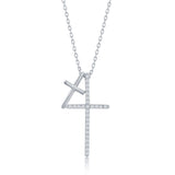 Sterling Silver Double Cross Cubic Zirconia Necklace - Artisan Carat