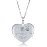 Silver Engraved Hand Prints 'Always in my Heart' Heart Necklace - Artisan Carat