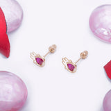 Hamsa Heart Ruby Red Screw Back Earrings in 14k Yellow Gold - Artisan Carat